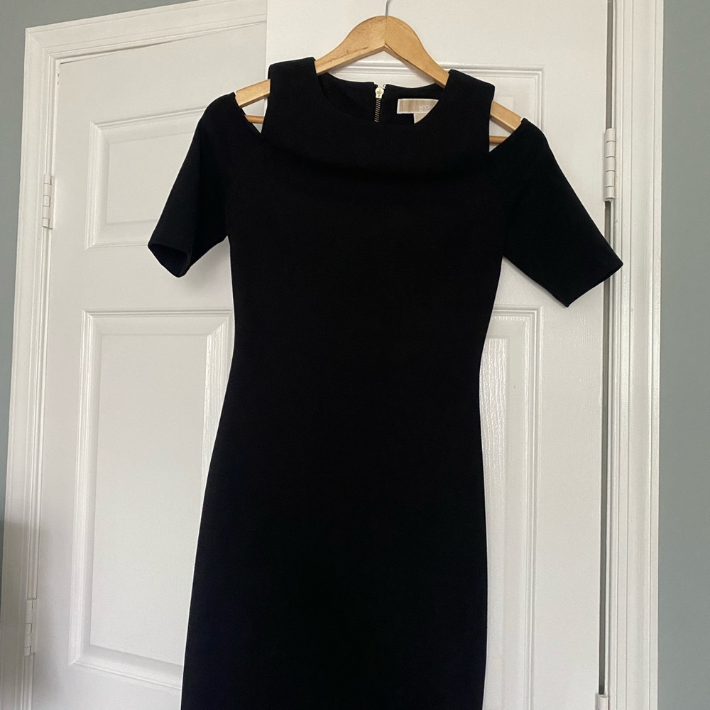 Micheal Kors classic black shoulder cut through dress
